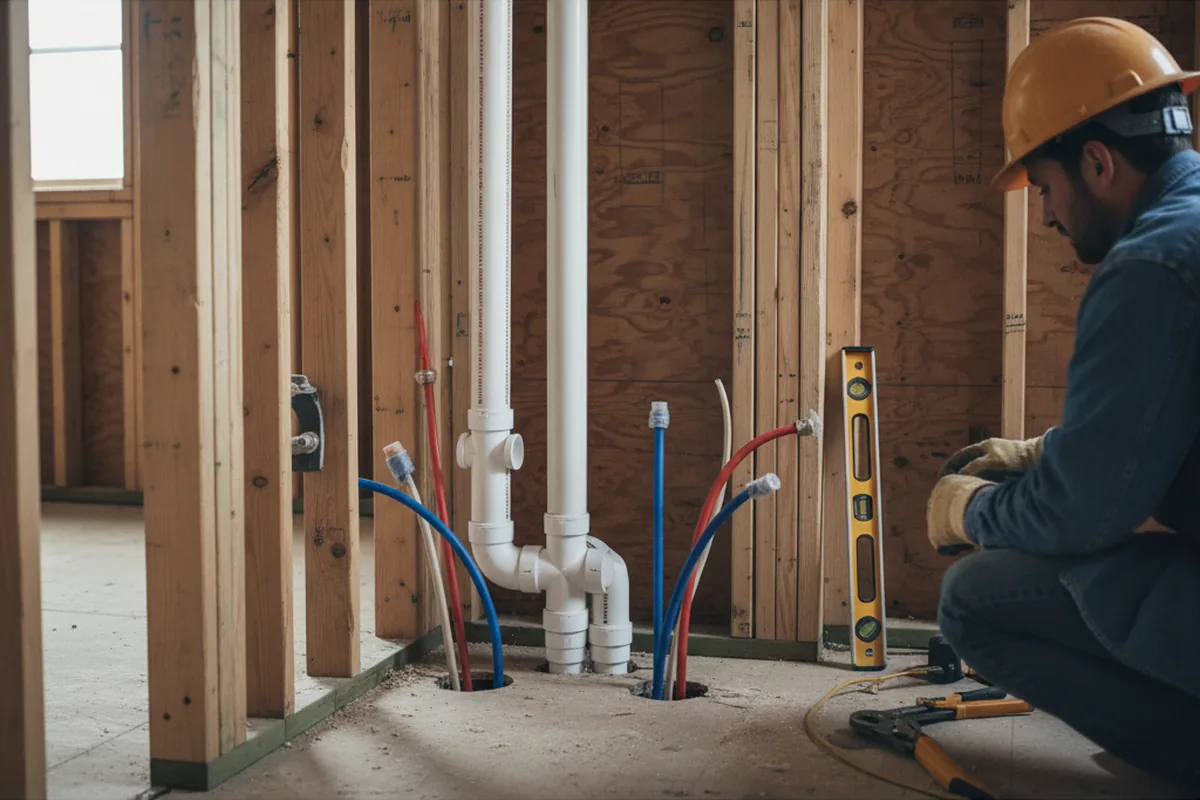 Drain and supply rough-in during Sump Pump Repair in Utica